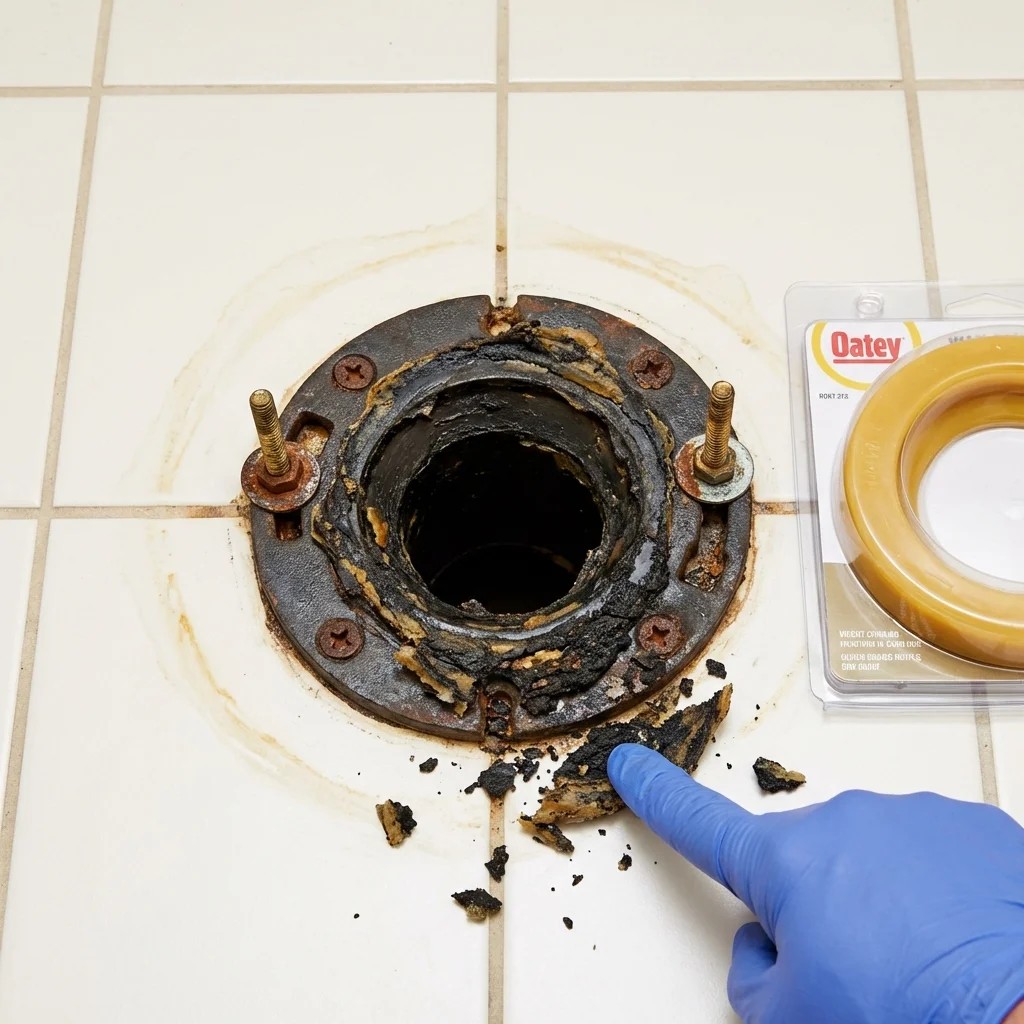 Failed wax ring showing water seepage at the base of a toilet in a Eagar, AZ home