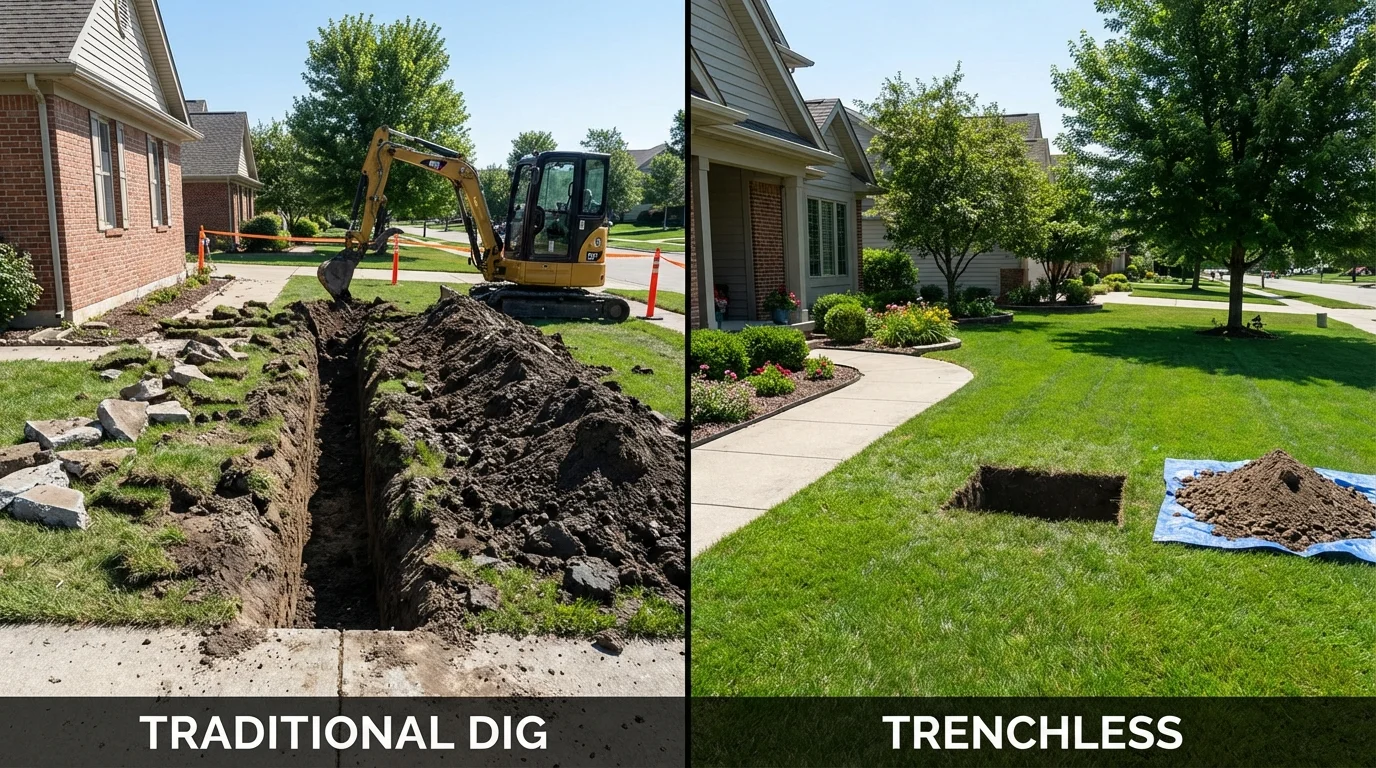 Trenchless sewer repair with minimal yard damage versus traditional excavation in Eagar, AZ